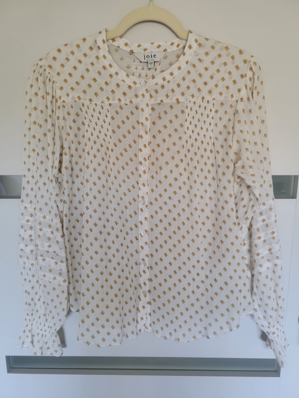 Joie Gemma Long Sleeve Metallic Cream & Gold Print Blouse Small